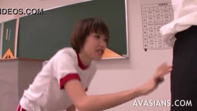 Innocent jap schoolgirl has learned how to please her hairy teachers cock